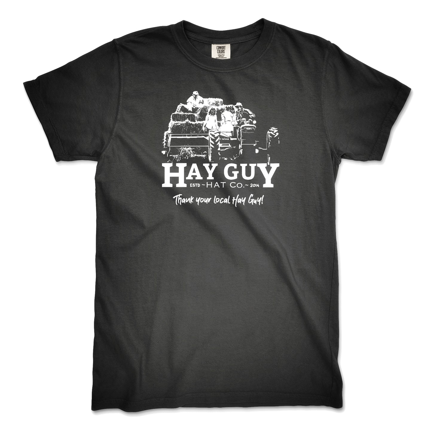 Hay Guy - Tractor on Black w/ White Premium Tee